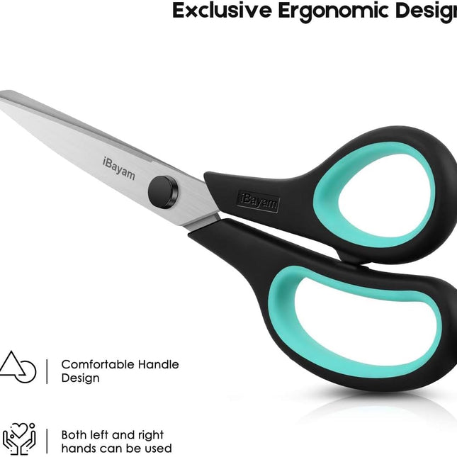3-Pack 8-Inch Heavy Duty Scissors with Ultra Sharp Blades and Comfort Grip Handles
