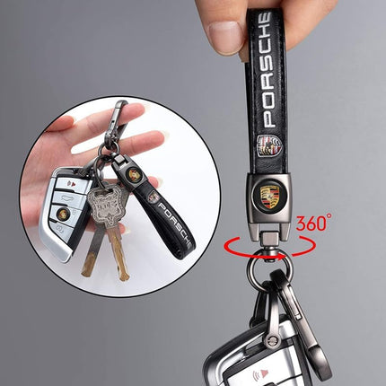 Leather Car Keychain Keyring with Key Lanyard