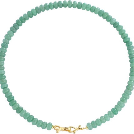 Green Aventurine Gemstone Beaded Choker Necklace with 14K Gold Bow
