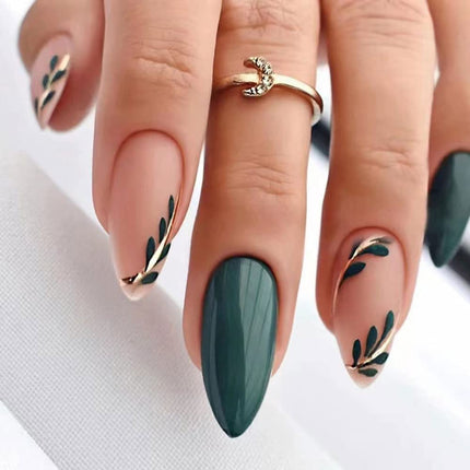 Medium Almond French Tip Press-On Nails with Designs, 24 pcs
