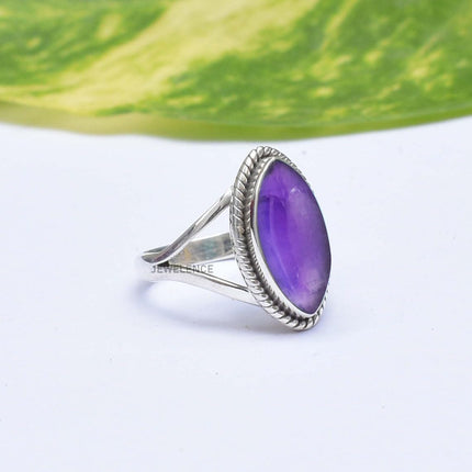 Fine Sterling Silver Natural Amethyst Marquise Split Shank Ring for Women