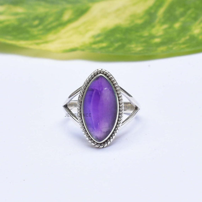 Fine Sterling Silver Natural Amethyst Marquise Split Shank Ring for Women