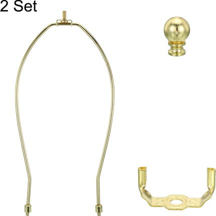 12 Inch Gold Tone Lamp Harp Kit with Finial, 2 Set