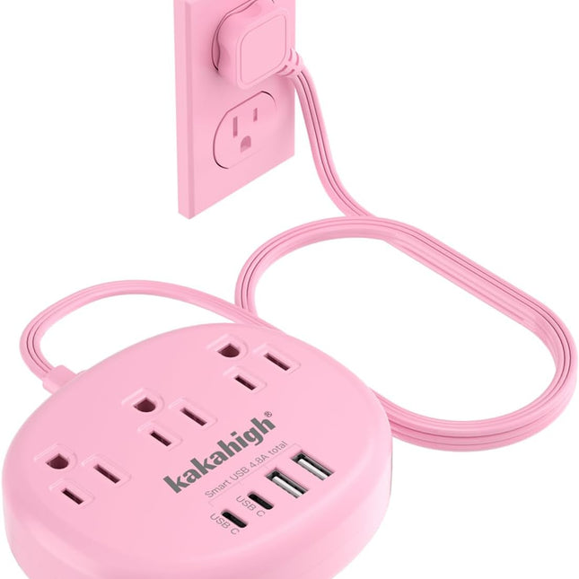 Pink Extension Cord with USB C - 5 FT Kawaii Power Strip