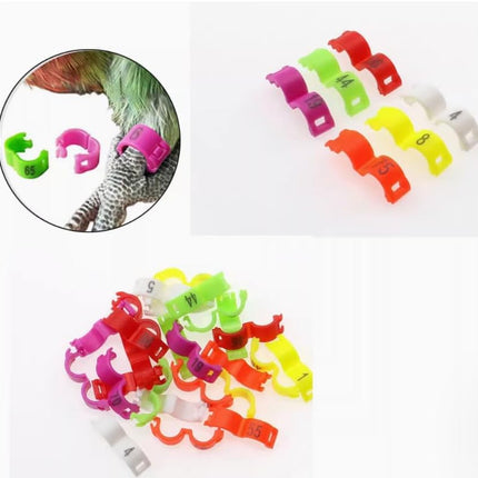 100-Piece White Numbered Plastic Bird Leg Bands, 5mm Clip-Snap Rings