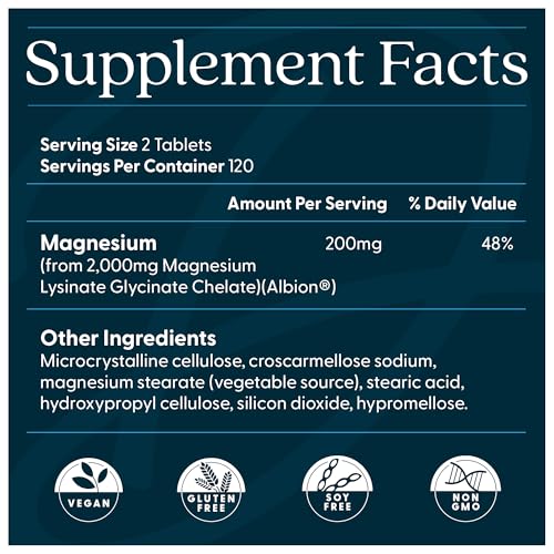 Doctor's Best Magnesium Glycinate Lysinate 200mg supplement facts panel