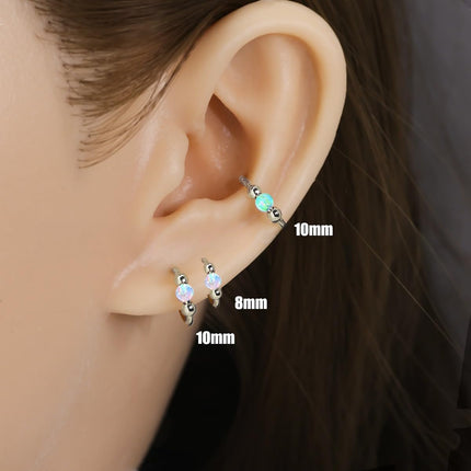 2-Piece 18G 316L Surgical Steel Opal Huggie Hoop Earrings