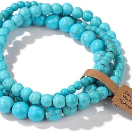 3-Piece Turquoise Natural Stone Stretch Bracelet Set