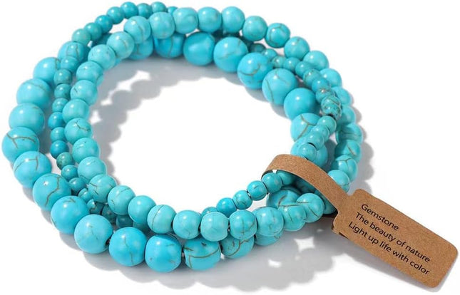 3-Piece Turquoise Natural Stone Stretch Bracelet Set