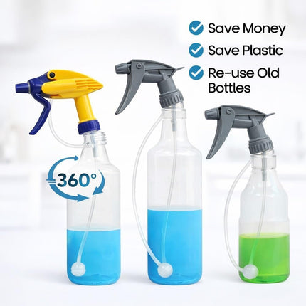 3-Pack Universal Fit 360° Spray Bottle Adapter with Weighted Tube