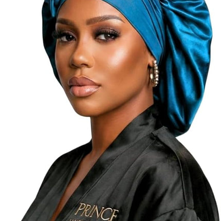 SourceToHome FuenteACasa Jumbo Charmeuse Satin Bonnet – Premium Peacock Blue Double Layer Silk — Home & Lifestyle