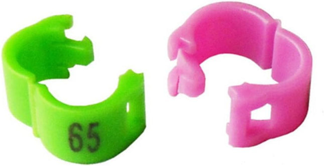 100-Piece White Numbered Plastic Bird Leg Bands, 5mm Clip-Snap Rings