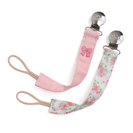 Fabric Pacifier Strap Set – Universal Clip, Pack of 2 in Bows & Floral