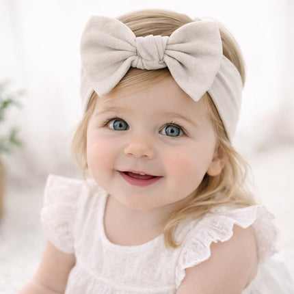 Baby Girl Cotton Bow Headbands, 2 Pack, Light Beige and Linden Green