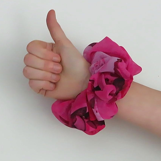 Colorful Big Chiffon Hair Scrunchie - Pink Roses