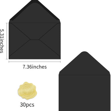 A7 Black V-Flap Invitation Envelopes, 30 Pack
