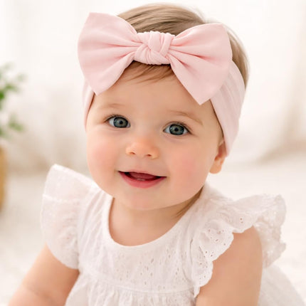Baby Girl Cotton Bow Headbands, 2-Pack, Powder Pink and Light Beige