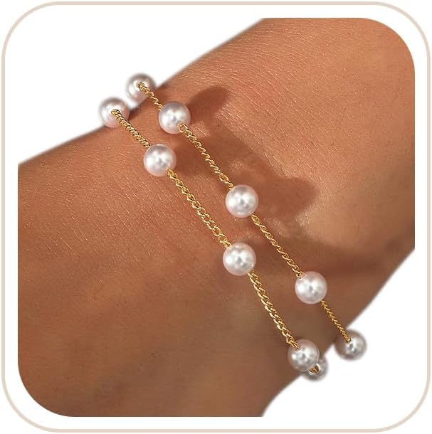 18K Gold Plated 6 mm Pearl Bracelets for Women