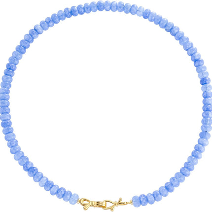Aquamarine Beaded Choker Necklace with 14K Gold Bow