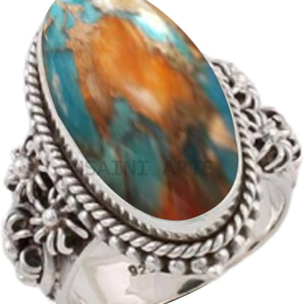 925 Sterling Silver Band Ring with Blue Copper Turquoise
