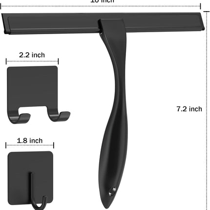 All-Purpose Stainless Steel Shower Squeegee for Shower Doors with 2 Adhesive Hooks