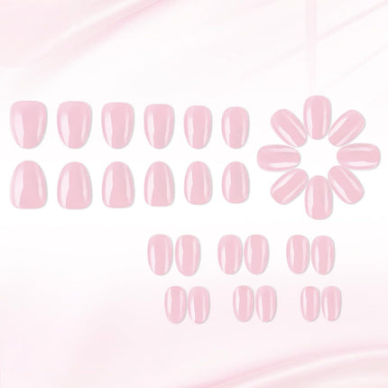 PawHaven RefugioPata Light Pink Press On Nails Short Almond Fake Nails Solid Color Glossy Full — Pet Supplies