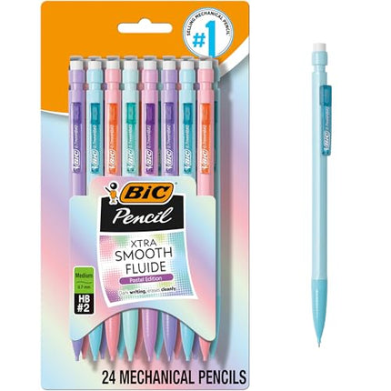 Pastel Xtra-Smooth Mechanical Pencils with Erasers, 0.7mm, 24 Count