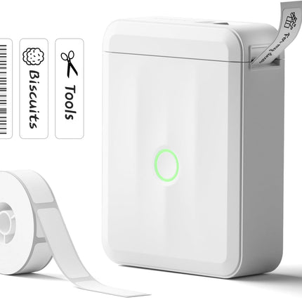 White Bluetooth Thermal Label Maker Machine with 1 Label Tape