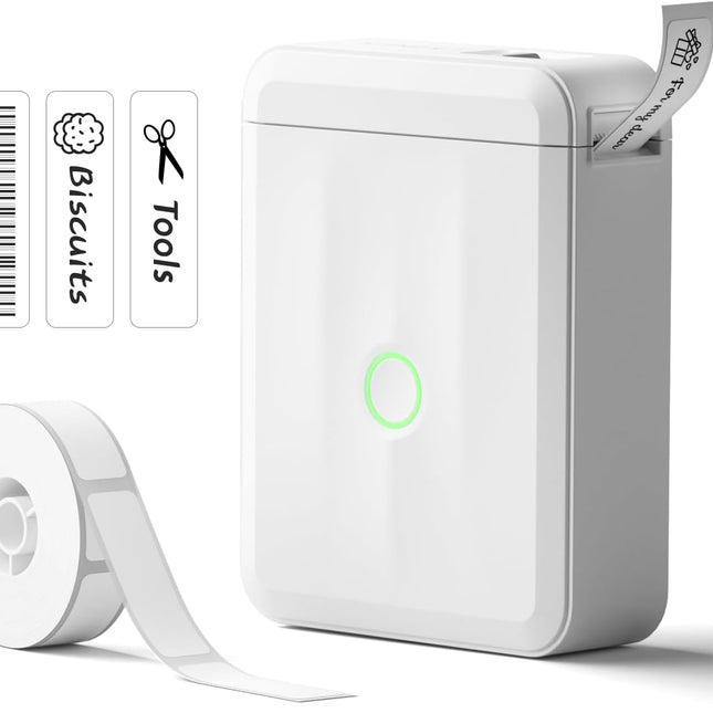 White Bluetooth Thermal Label Maker Machine with 1 Label Tape