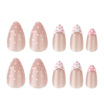 SourceToHome FuenteACasa Pink Polka Dot Press on Nails - Short Almond Fake Nails — Home & Lifestyle