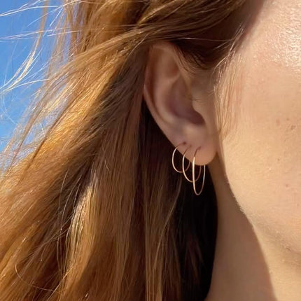 14k Real Gold Thin Hoop Earrings for Women