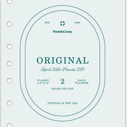 Original Two-Page-Per-Day Planner Refill, Ring-Bound Classic, Apr 2026-Mar 2027