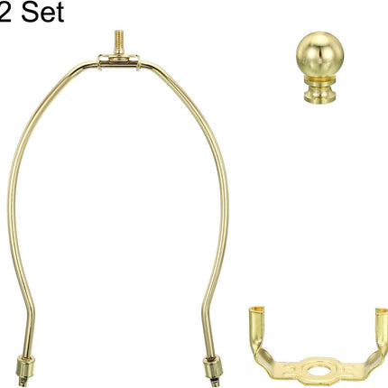 8 Inch Gold Tone Lamp Harp Kit with Finial, 2 Set Detachable Shade Bracket Holder