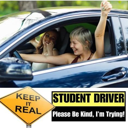 DriveForge ForjaRuta Funny Student Driver Magnetic Car Sign 4 Pack – Bumper Magnet Sticker for Car — Auto & Moto