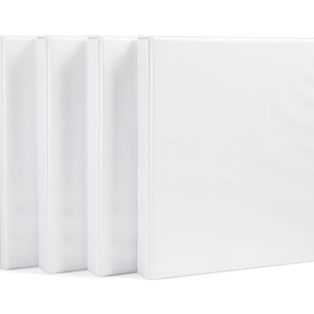 3-Ring Binder with Round Rings and Interior Pockets, 1-Inch, White, 4-Pack