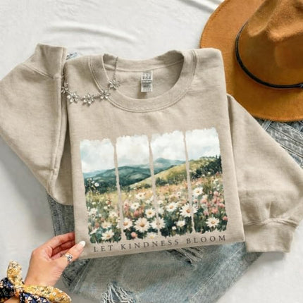 Let Kindness Bloom Floral Landscape Sweatshirt – Vintage Wildflower Meadow — Home & Lifestyle