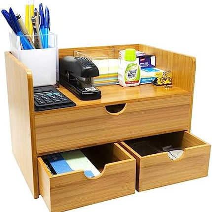Sorbus Bamboo Desk Organizer - 3-Tier with Drawers - Main View