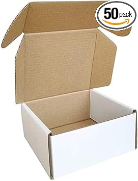 50 Pack 4 x 4 x 2 in White Corrugated Small Shipping Boxes