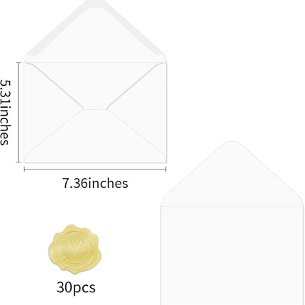 A7 White 5x7 V-Flap Thick Invitation Envelopes, 30 Pack