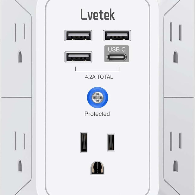 5-Outlet Wall Outlet Extender with 4 USB Charging Ports