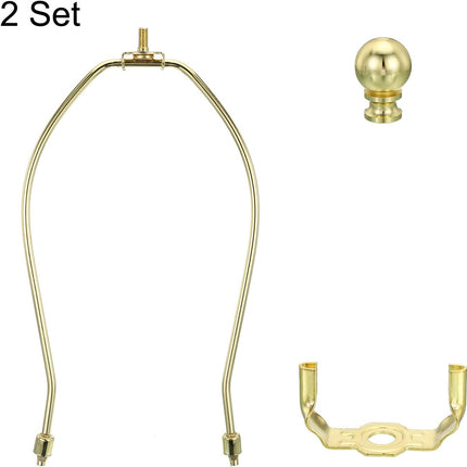 9.5 Inch Gold Tone Lamp Harp Kit with Finial, 2 Set