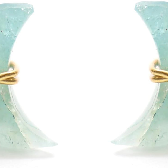 Aquamarine Half Moon Stud Earrings in Gold Plated Brass