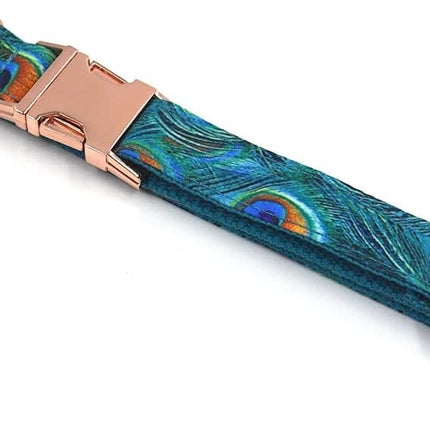 Personalized Peacock Print Dog Collar with Name and Phone