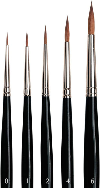 Russian Red Sable Watercolor Round Brush Set, Sizes 0-6
