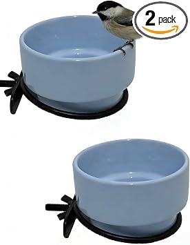 2-Piece Yellow Ceramic Hanging Bird Cage Food and Water Bowls