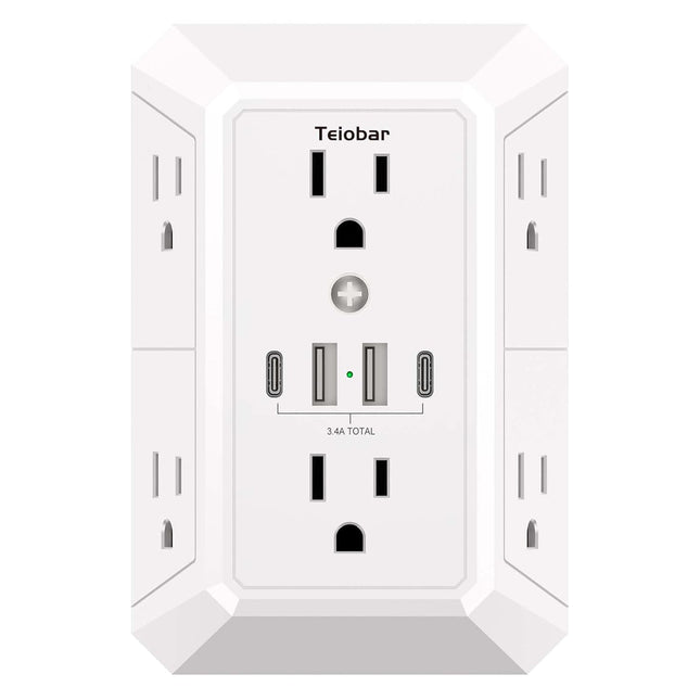 Multi Plug Wall Outlet Surge Protector with 6 Outlets and 4 USB Ports