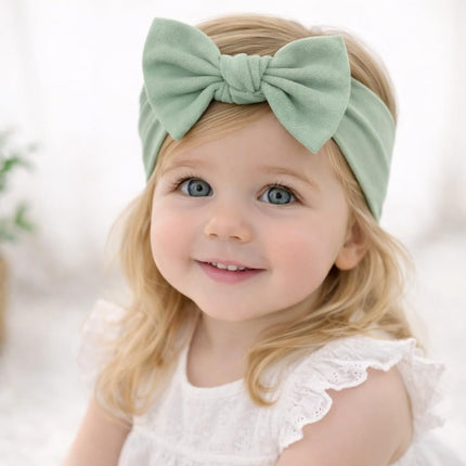 Baby Girl Cotton Bow Headbands, 2 Pack, Light Beige and Linden Green