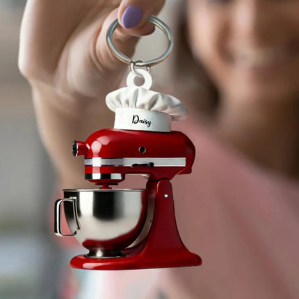 Personalized Pink Mixer Baking Keychain