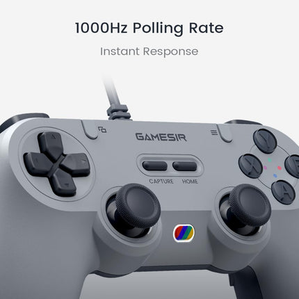 Retro Gray Wired Game Controller with Hall Effect Sticks