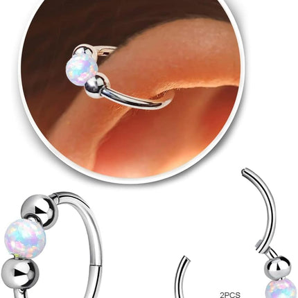 2-Piece 18G 316L Surgical Steel Opal Huggie Hoop Earrings